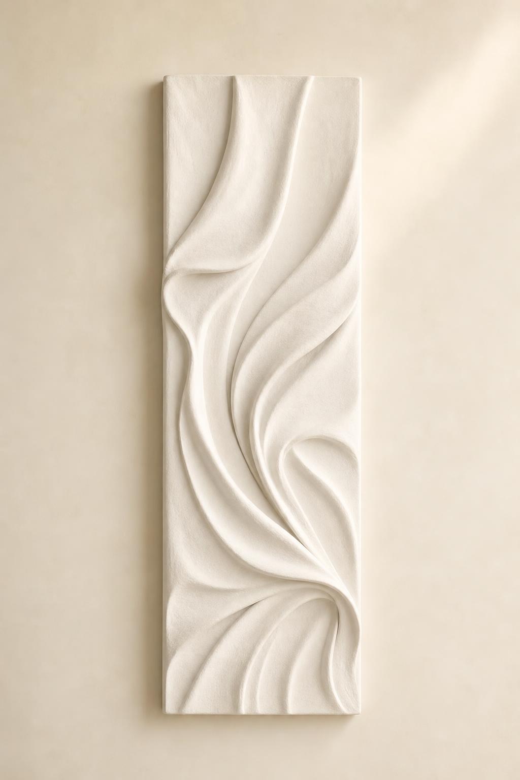 Sculptural plaster relief artwork in flowing folds